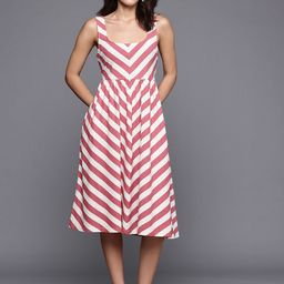 NEXT Striped Shoulder Straps Pure Cotton A-Line Midi Dress-image-90