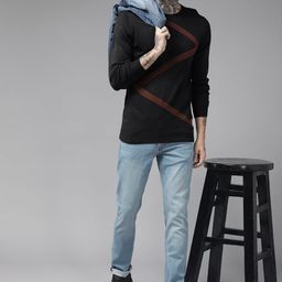 The Roadster Lifestyle Co. Men Black & Maroon Geometric Pattern Acrylic Pullover-16