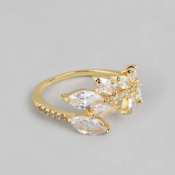 DressBerry Stone Studed Leaf-Shaped Finger Ring-image-93