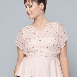 STREET 9 Beige Embellished Net Cinched Waist Top-image-57