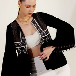 Taurus Embroidered Long Flared Sleeves Shrug-37