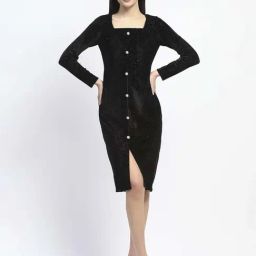 MADAME Black Solid Dress-image-76