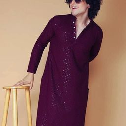 CHIRASVI Men Burgundy Kurtas-image-34