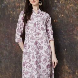 Melange By Lifestyle Purple Cotton Regular Fit Printed Kurtas-image-76