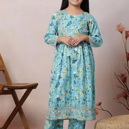 KYDZI Girls Floral Printed Regular Gotta Patti Kurta with Trousers-image-85