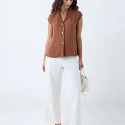 Wardrobe by Westside Tan Self-Textured Blouse-picture-18