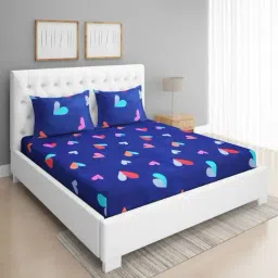 Romee Abstract Blue 144 TC Cotton Queen Sized Bed Sheet with 2 Pillow Covers-image-24