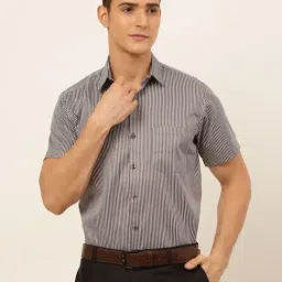 Jainish Brown Regular Fit Striped Shirt-image-64