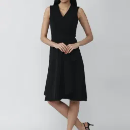 Van Heusen Black Self Pattern A-Line Dress-image-31