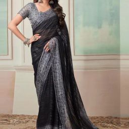 Satrani Black Striped Saree With Unstitched Blouse-picture-40