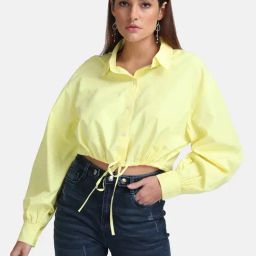 Kazo Drawstring Detail Crop Shirt-image-76
