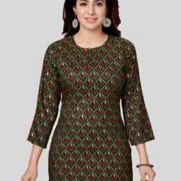 Saree Swarg Green & Red Printed Straight Kurti-image-62