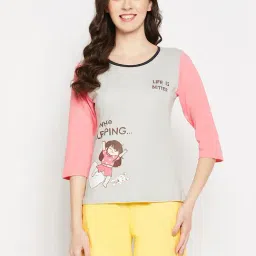 Clovia Grey & Yellow Printed Top With Shorts-picture-34
