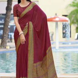 Satrani Maroon Printed Saree With Unstitched Blouse-image-31