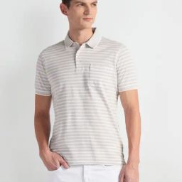 Arrow Beige Cotton Regular Fit Striped Polo T-Shirt-image-75