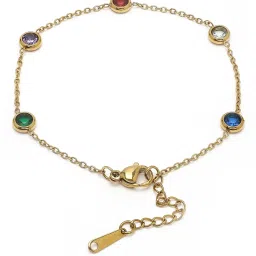 Karatcart Gold-Plated Multicolor Cubic Zirconia Studded Charm Bracelet For Women image 4
