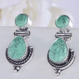 Priyaasi Silver Plated Artificials Stones Contemporary Oxidized Marble Drop Earrings-18