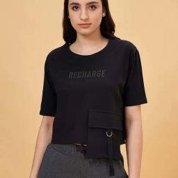 Ajile by Pantaloons Jet Black Cotton Printed T-Shirt-image-78