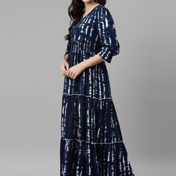 Femvy Abstract Printed V-Neck Fit and Flare Maxi Dress-picture-49