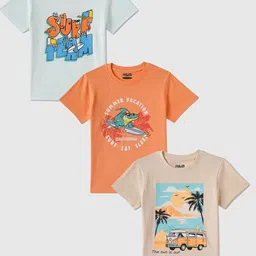 R&B Boys Pack of 3 Graphic Printed Round Neck Cotton T-shirts-image-39