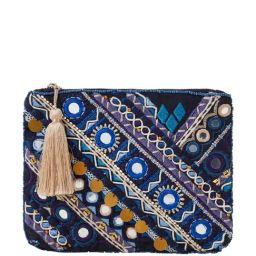 Accessorize London Blue & Cream Embroidered Pouch-image-53