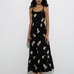 LOV by Westside Black Leaf Embroidered Tiered Dress-33