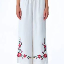 Cover Story White Cotton Floral Print Mid Rise Trousers-image-63