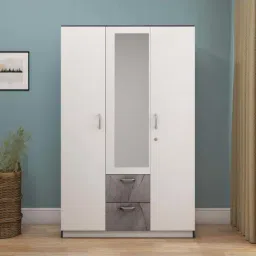 Nilkamal Marbito 3 Door Wardrobe With Mirror (White)-image-48