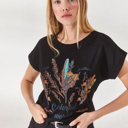 Olalook Women Floral Printed Round Neck T-Shirt-image-46