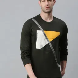 SHOWOFF Dark Green Cotton Slim Fit Printed Sweatshirt-picture-47