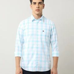 Arrow Sport Blue & White Cotton Slim Fit Checks Shirt-picture-12