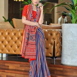 PEENGAX Striped Zari Pure Cotton Bagru Saree-image-92