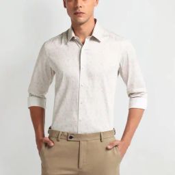 Arrow New York Beige Slim Fit Printed Shirt-image-16