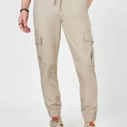 People By Pantaloons Beige Cotton Regular Fit Joggers-image-17