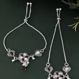 Sangria Silver-Plated Artificial Stones Anklet-image-34