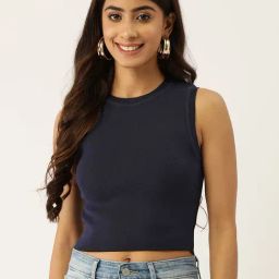 FEMEA Navy Cotton Slim Fit Crop Top-picture-15