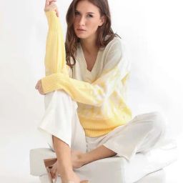 RAREISM Yellow Acrylic Colourblocked Long Sleeves Sweater-image-39