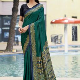Satrani Green Printed Saree With Unstitched Blouse-image-81