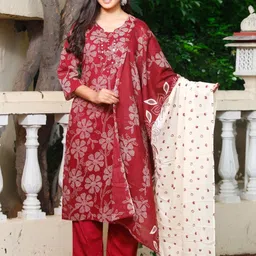 shivanya  handicrafts Shivanya Handicrafts Floral Printed Pure Cotton Straight Kurta With Trousers & Dupatta-picture-23