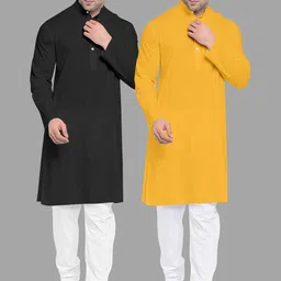 VS MALL Mustard Cotton Blend Kurta Sets-picture-54