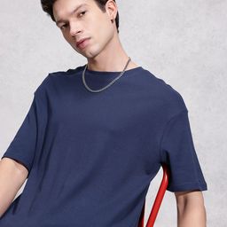 WROGN Self Striped Drop-Shoulder Sleeves Pure Cotton T-shirt-image-11