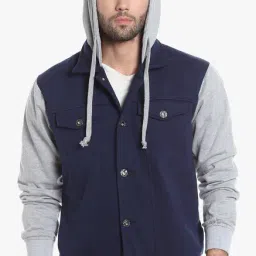 Campus Sutra Royal Blue & Grey Full Sleeves Hooded Jacket-46