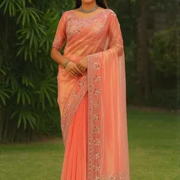 Moda Rapido Peach Organza Embellished Sarees-picture-19