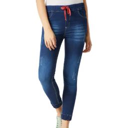 Miss Chase Navy Relaxed Fit Tattered Jogger Jeans-image-60