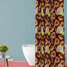 ArtzFolio Brown & Yellow Floral Printed Waterproof Shower Curtain-15