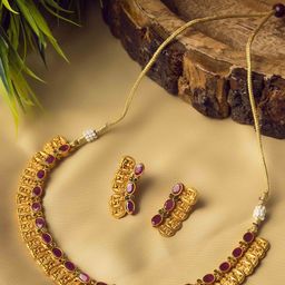 StileAdda Gold Plated Stone Studded Lakshmi Goddess Coins Jewellery Set-40