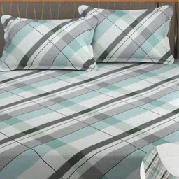FURNOFY Blue & Grey Geometric Print King Superfine Bedsheet With 2 Pillow Covers-picture-8