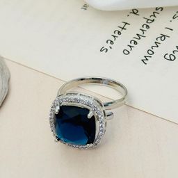 ABDESIGNS Silver-Plated American Diamond-Studded Classic Adjustable Finger Ring-image-47