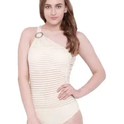 La Intimo Beige Striped Monokini Swimsuit-image-58