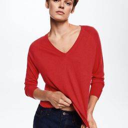 MANGO Women Red V-Neck Knitted Pullover-picture-22